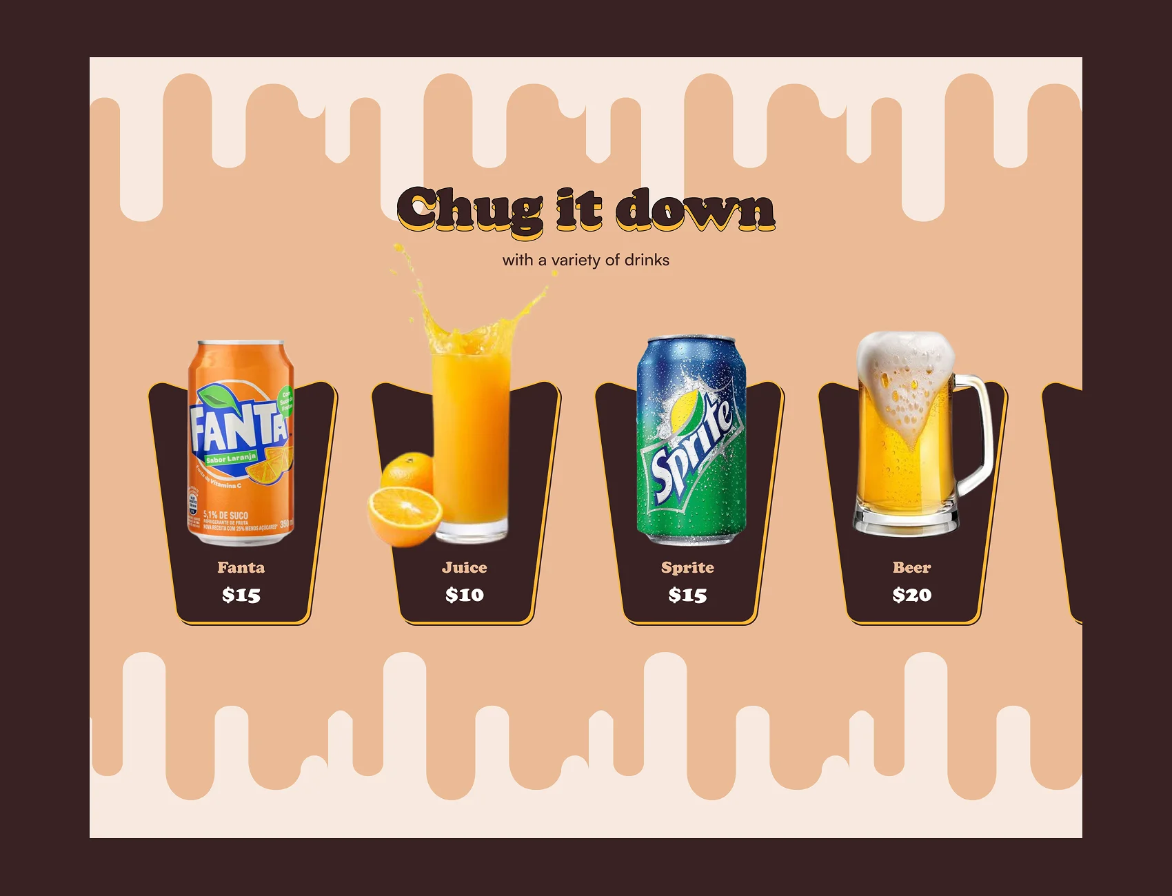 Chug It Down Drinks Menu